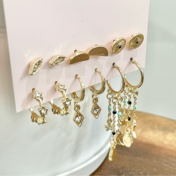 NWT Gold double layered evil eye necklace, ring set, and moon star earrings - Picture 4 of 8